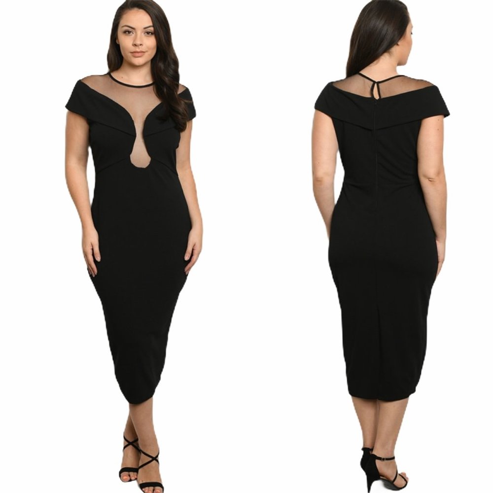 3XL 22 24 Plus Size Little Black. Sexy Midi Dress